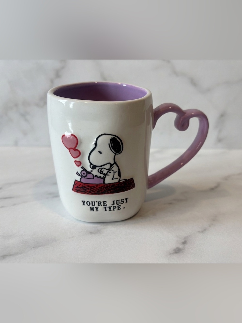 Rae Dunn Peanuts Ceramic Mug "You're just my type" Purple Interior